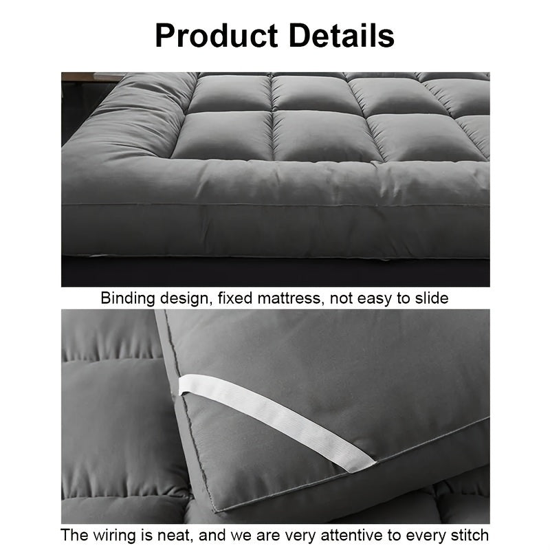 1pc Hotel Quality Mattress Topper 10cm Thick - Ultra-Soft Microfiber, Anti-Shift & Even Weight Distribution, UK Bed Sizes Single/Double/King/Super King, Grey