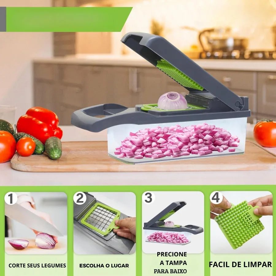 Cortador de Legumes 16 em 1 com Coletor – Praticidade Total na Cozinha