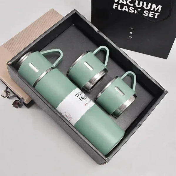 🔥 Kit Garrafa Térmica Inox 500ml + Xícaras – Bebidas Sempre Quente ou Gelada, Onde Você Estiver!