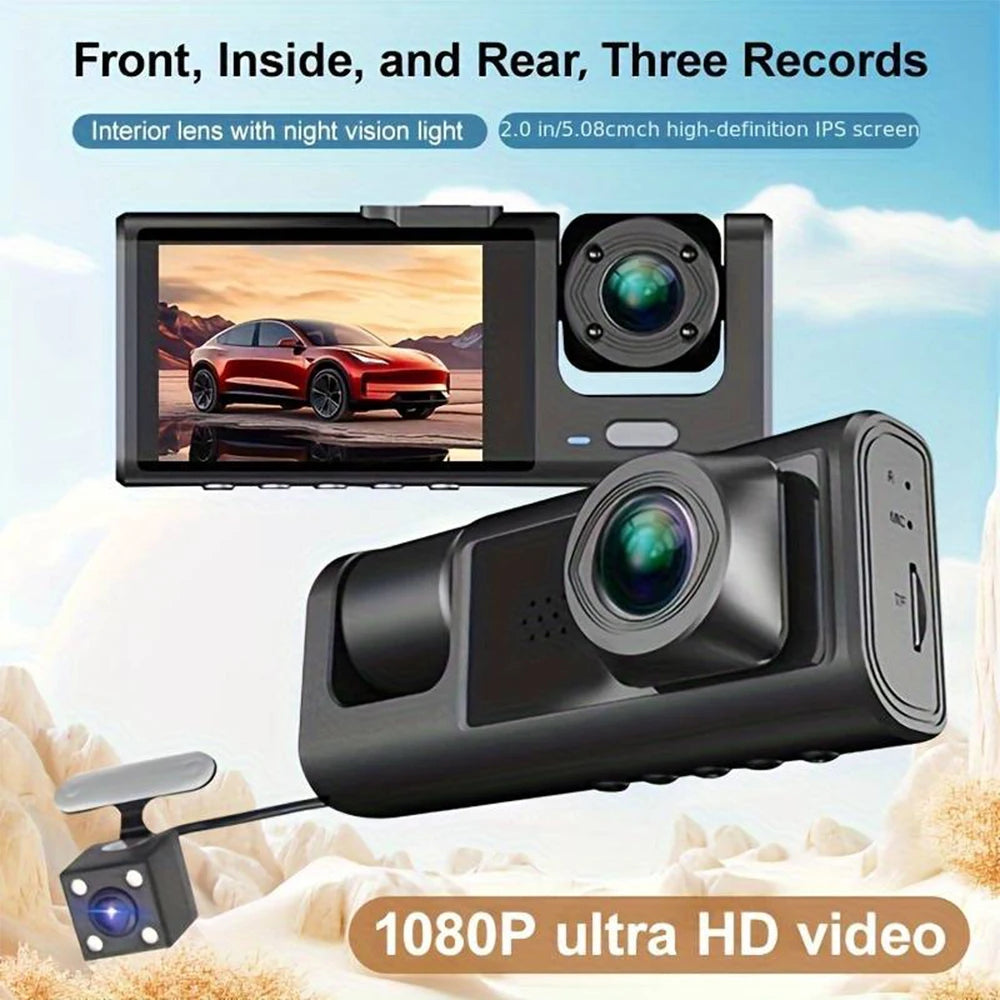 Car Dash Cam With IR Night Vision Loop Recording 3 Channel Cameras DVR Recorder 1080P Video Dashcam Inside Vehicle Camera DVRs