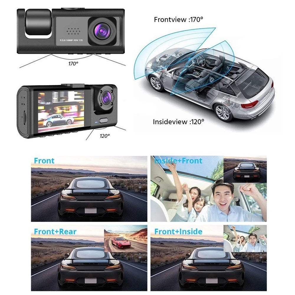 Car Dash Cam With IR Night Vision Loop Recording 3 Channel Cameras DVR Recorder 1080P Video Dashcam Inside Vehicle Camera DVRs