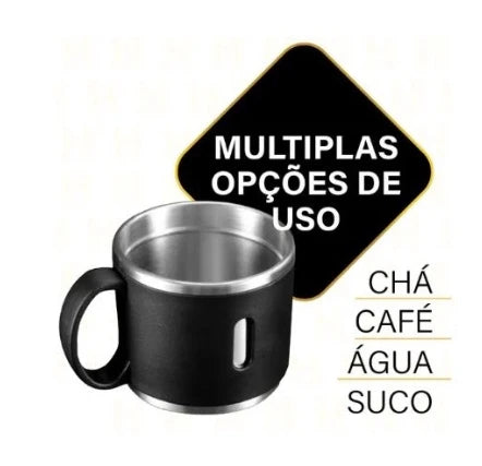 🔥 Kit Garrafa Térmica Inox 500ml + Xícaras – Bebidas Sempre Quente ou Gelada, Onde Você Estiver!
