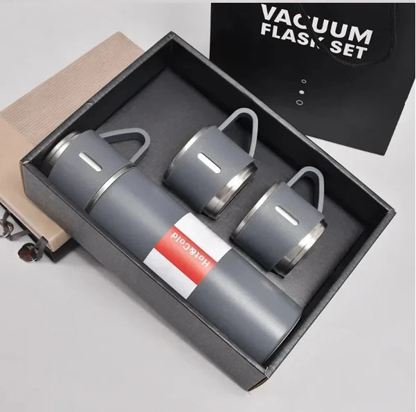 🔥 Kit Garrafa Térmica Inox 500ml + Xícaras – Bebidas Sempre Quente ou Gelada, Onde Você Estiver!