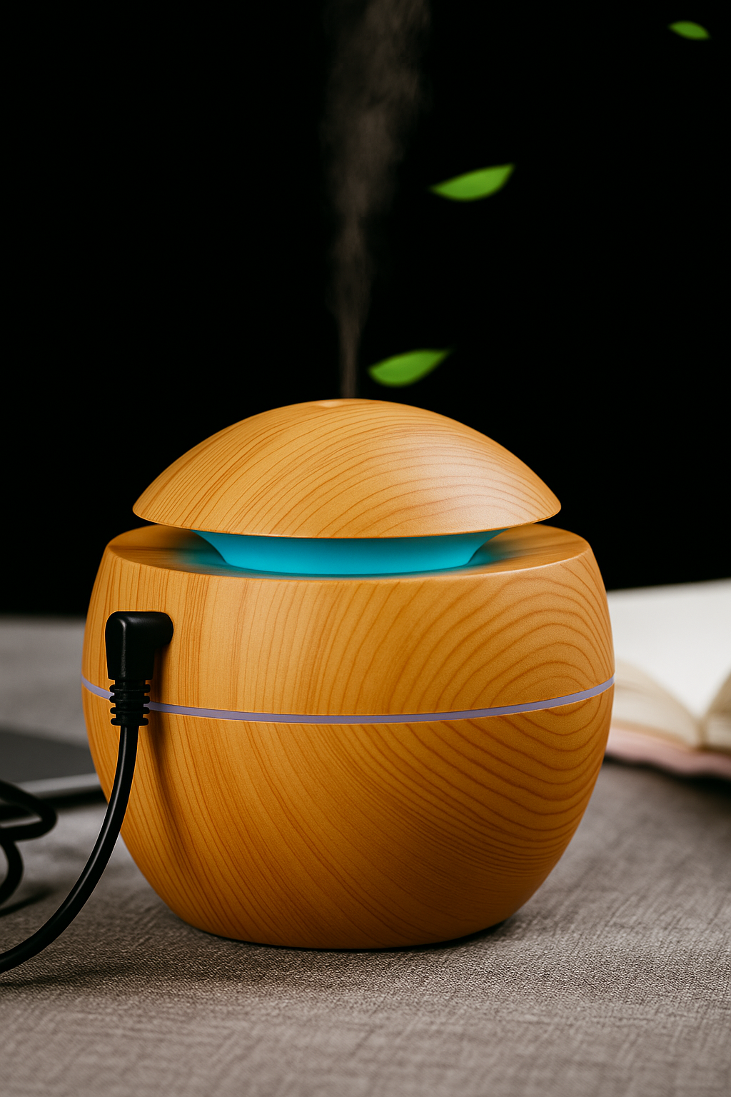 Umidificador de Ar Ultrassônico USB em Madeira – Purificador, Difusor de Aromas