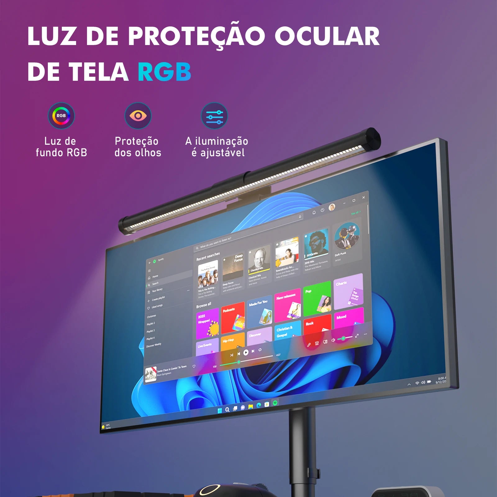 Barra de Luz LED para Monitor – RGB, Touch e Filtro de Luz Azul