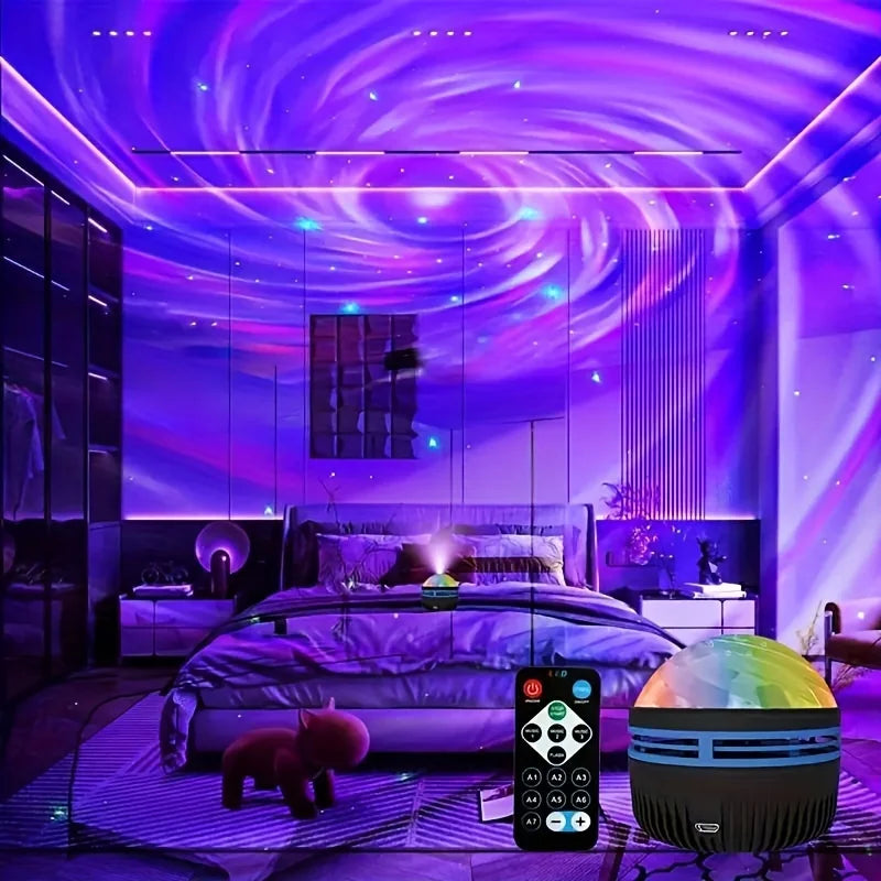 . Luminária Projetora Céu Estrelado – Luz Noturna LED Galaxy com Controle Remoto e Efeitos Sonoros Ativos