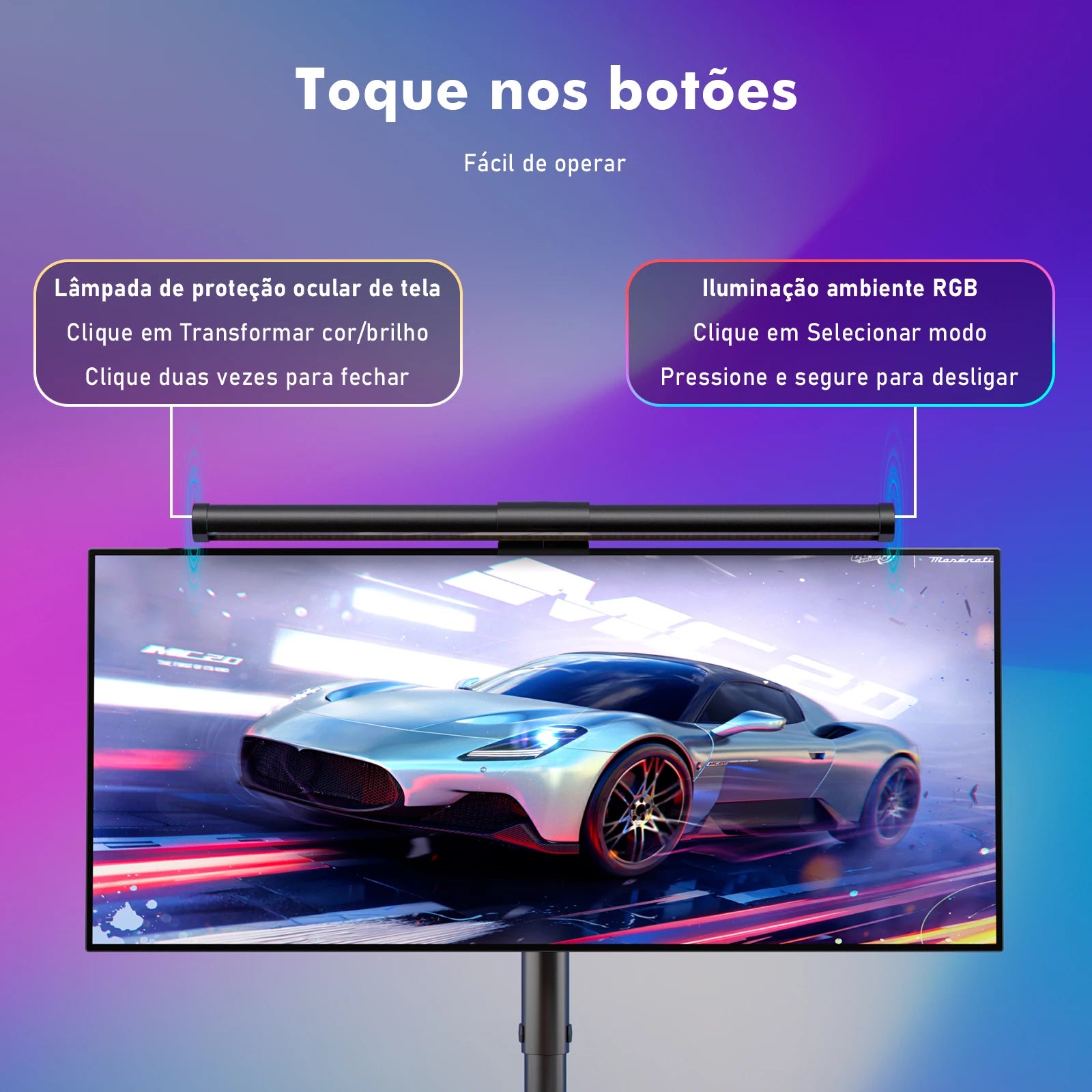 Barra de Luz LED para Monitor – RGB, Touch e Filtro de Luz Azul