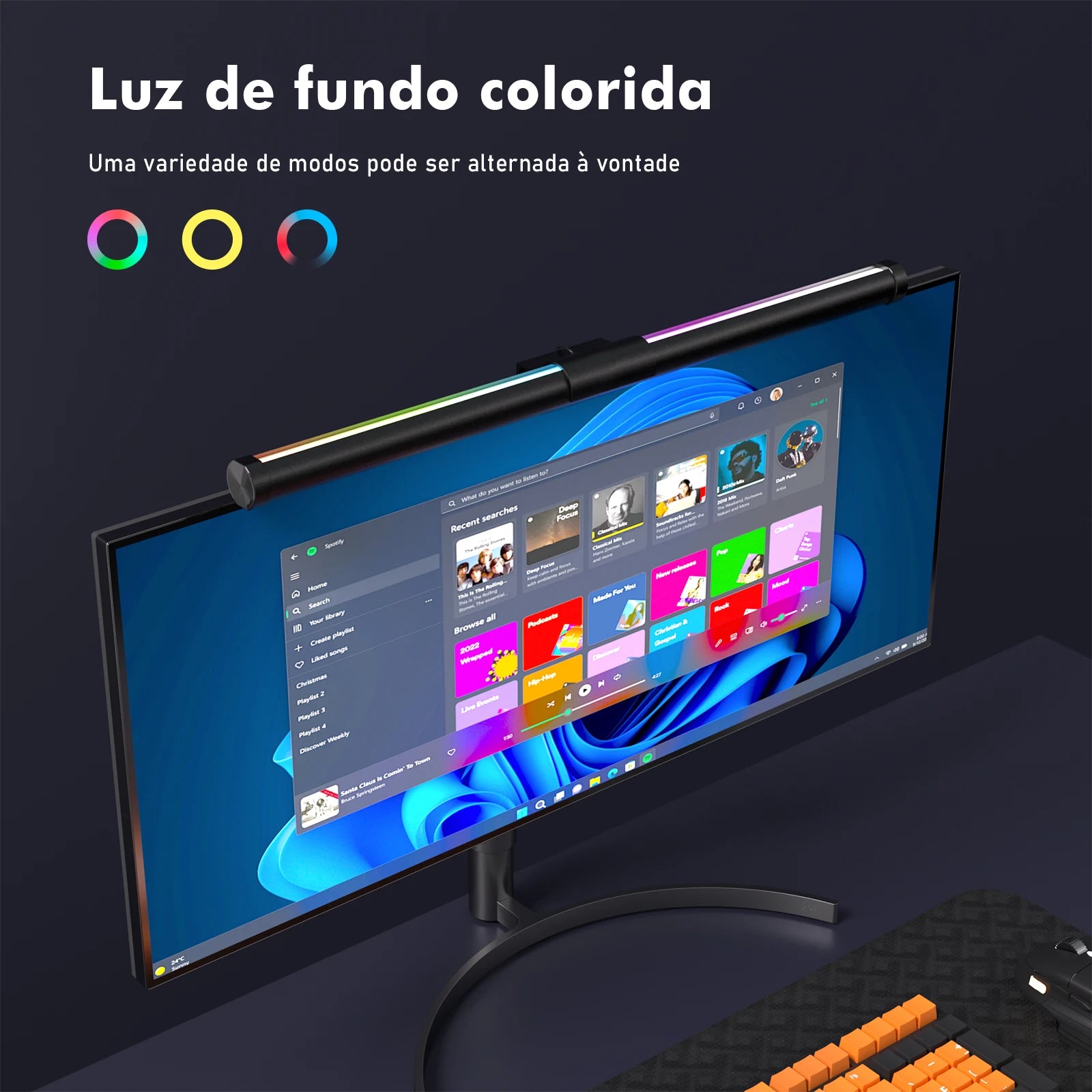 Barra de Luz LED para Monitor – RGB, Touch e Filtro de Luz Azul