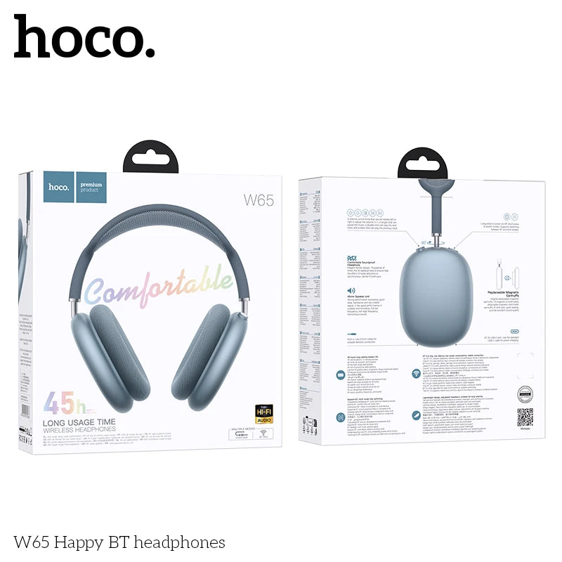 HOCO W65 New Bluetooth 5.4 Headphone Over Ear Big Earphones Hifi Audio Music Sport Gaming Headsets for Iphone Android With Mic