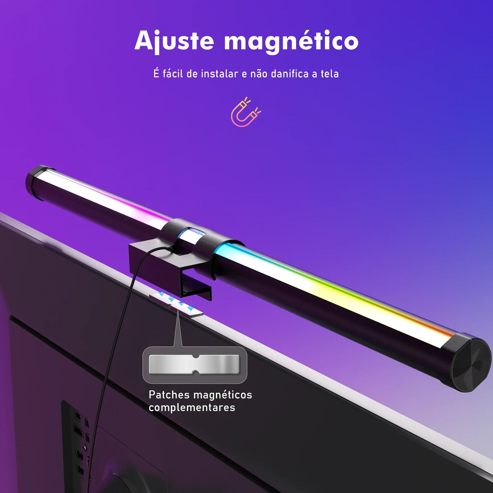 Barra de Luz LED para Monitor – RGB, Touch e Filtro de Luz Azul