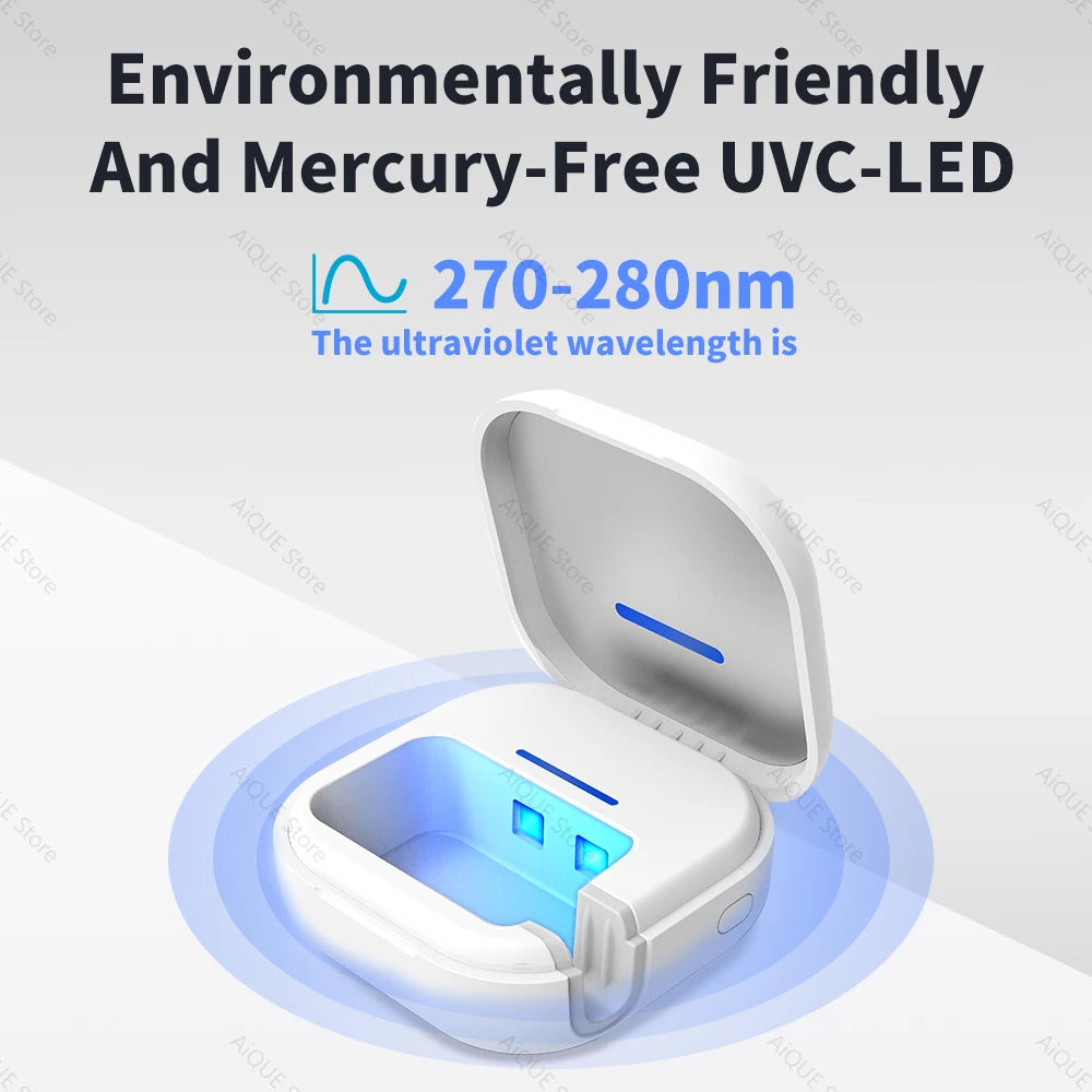 AiQUE 99.99% Sterilization Shell 280nm UV Toothbrush Sterilizer Mini Portable 350mAh Rechargeable Travel Case Bathroom