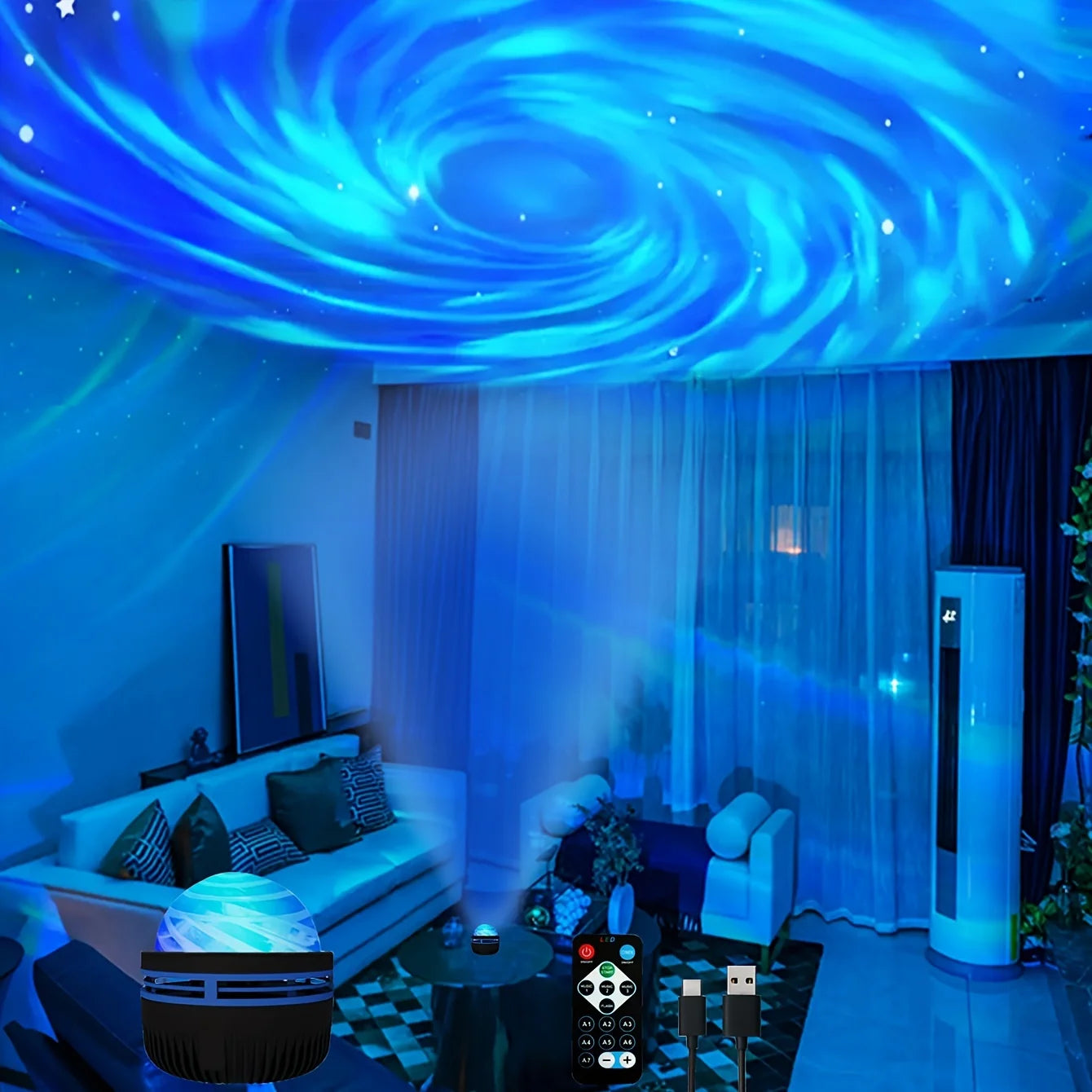 . Luminária Projetora Céu Estrelado – Luz Noturna LED Galaxy com Controle Remoto e Efeitos Sonoros Ativos