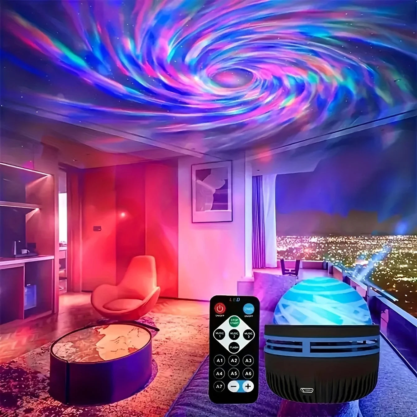 . Luminária Projetora Céu Estrelado – Luz Noturna LED Galaxy com Controle Remoto e Efeitos Sonoros Ativos