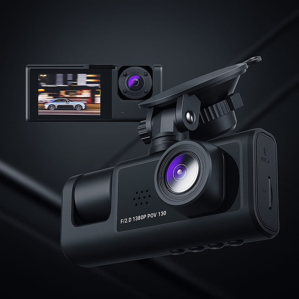 1080P 3-Channel Dash Cam with Night Vision & Loop Recording