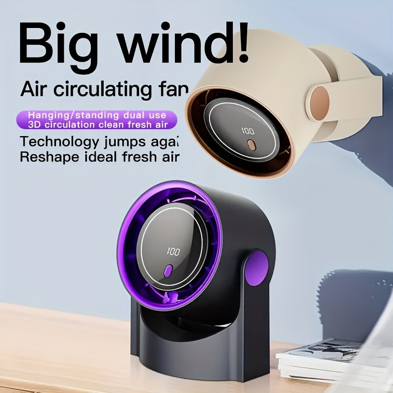 [100-Speed Turbine Fan] 100-Speed Adjustable High-Speed Turbine Fan | Digital Display Rechargeable USB Charging, Wall-Mountable and Desktop Fan with Strong Wind Speed for Quick Cooling, Multi-Use for Home, Office, Kitchen, Ou