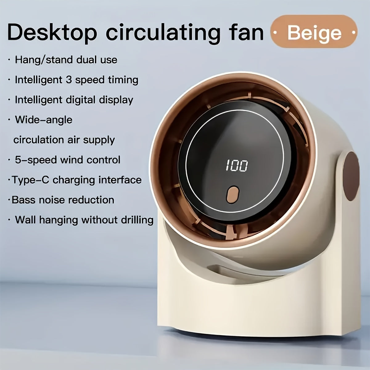 [100-Speed Turbine Fan] 100-Speed Adjustable High-Speed Turbine Fan | Digital Display Rechargeable USB Charging, Wall-Mountable and Desktop Fan with Strong Wind Speed for Quick Cooling, Multi-Use for Home, Office, Kitchen, Ou