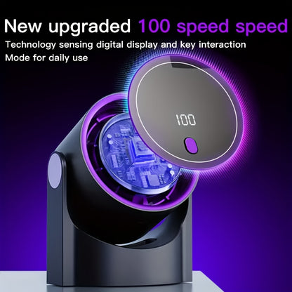 [100-Speed Turbine Fan] 100-Speed Adjustable High-Speed Turbine Fan | Digital Display Rechargeable USB Charging, Wall-Mountable and Desktop Fan with Strong Wind Speed for Quick Cooling, Multi-Use for Home, Office, Kitchen, Ou