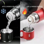 🔥 Kit Garrafa Térmica Inox 500ml + Xícaras – Bebidas Sempre Quente ou Gelada, Onde Você Estiver!