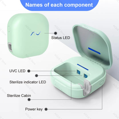 AiQUE 99.99% Sterilization Shell 280nm UV Toothbrush Sterilizer Mini Portable 350mAh Rechargeable Travel Case Bathroom