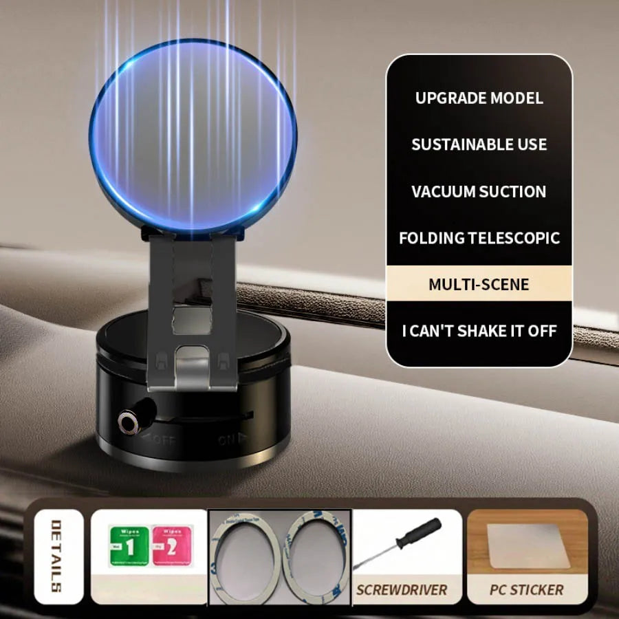 Upgraded Aluminum Alloy Vacuum Magnetic Car Phone Holder with 360° Rotation & Foldable Design Strong Magnetic Absorption