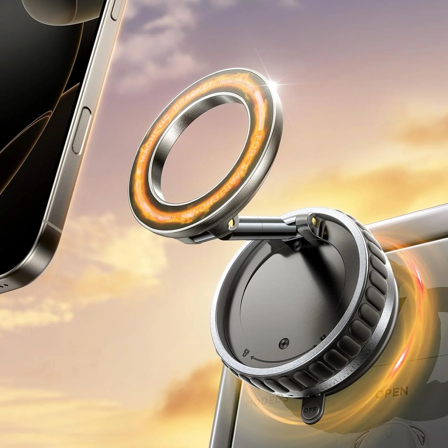 Upgraded Aluminum Alloy Vacuum Magnetic Car Phone Holder with 360° Rotation & Foldable Design Strong Magnetic Absorption