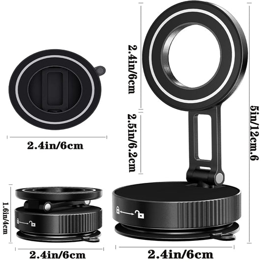 Upgraded Aluminum Alloy Vacuum Magnetic Car Phone Holder with 360° Rotation & Foldable Design Strong Magnetic Absorption