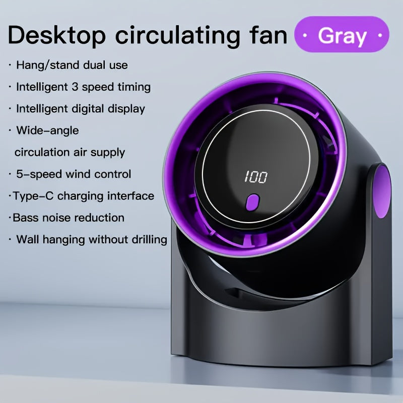 [100-Speed Turbine Fan] 100-Speed Adjustable High-Speed Turbine Fan | Digital Display Rechargeable USB Charging, Wall-Mountable and Desktop Fan with Strong Wind Speed for Quick Cooling, Multi-Use for Home, Office, Kitchen, Ou