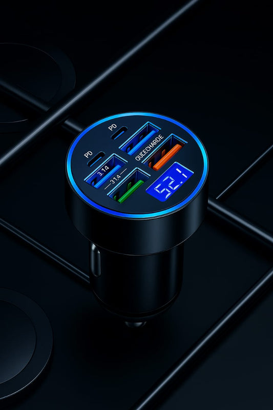 UYUXIO 6-in-1 USB C Car Charger with Voltage Display
